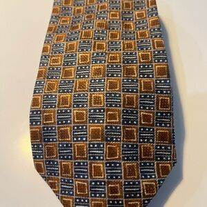 Rubinacci made in italy Men's Geometric Pattern Silk Tie in Blue and Brown